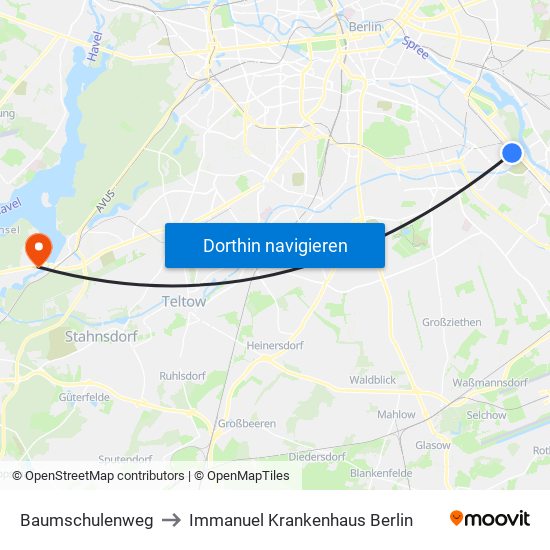 Baumschulenweg to Immanuel Krankenhaus Berlin map