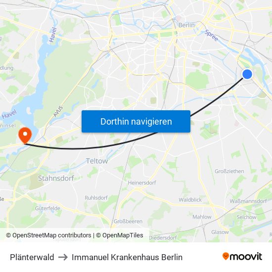 Plänterwald to Immanuel Krankenhaus Berlin map