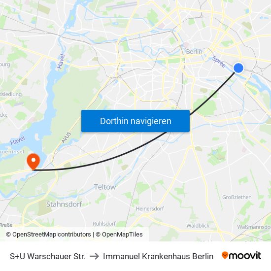 S+U Warschauer Str. to Immanuel Krankenhaus Berlin map