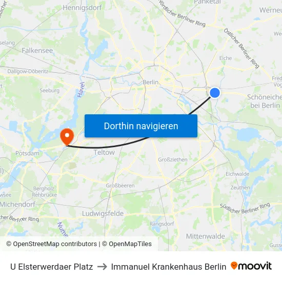 U Elsterwerdaer Platz to Immanuel Krankenhaus Berlin map