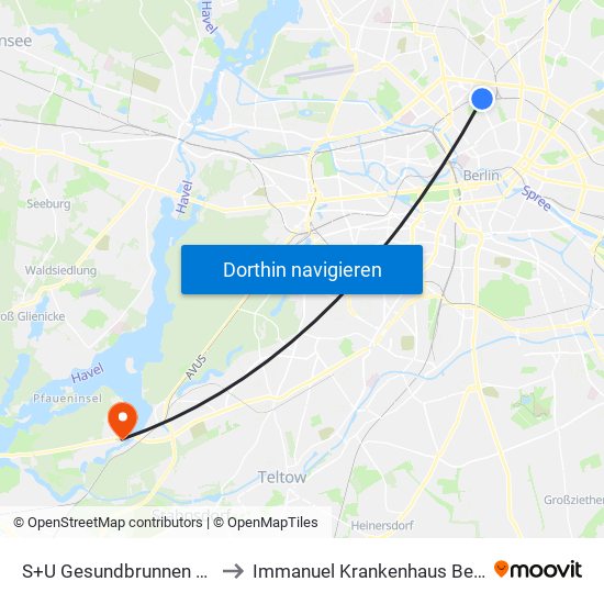 S+U Gesundbrunnen Bhf to Immanuel Krankenhaus Berlin map
