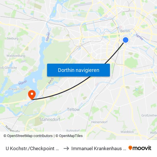 U Kochstr./Checkpoint Charlie to Immanuel Krankenhaus Berlin map