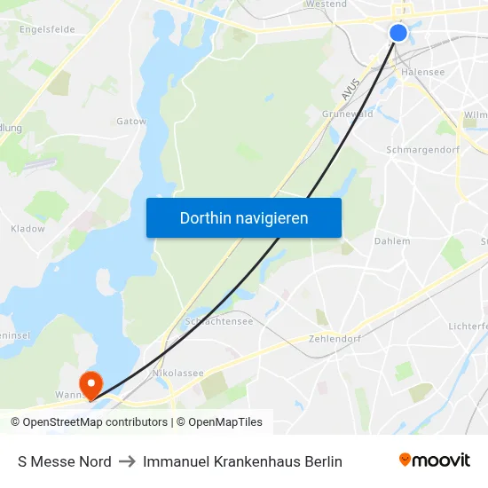 S Messe Nord to Immanuel Krankenhaus Berlin map