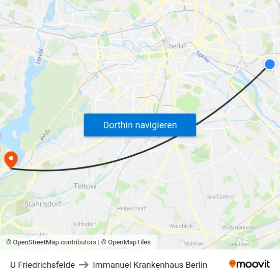 U Friedrichsfelde to Immanuel Krankenhaus Berlin map