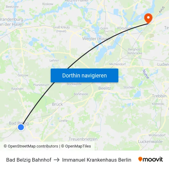 Bad Belzig Bahnhof to Immanuel Krankenhaus Berlin map