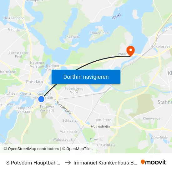 S Potsdam Hauptbahnhof to Immanuel Krankenhaus Berlin map
