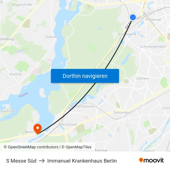S Messe Süd to Immanuel Krankenhaus Berlin map