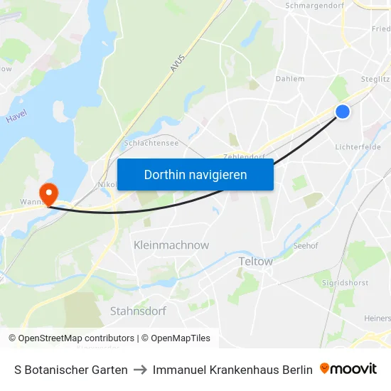 S Botanischer Garten to Immanuel Krankenhaus Berlin map