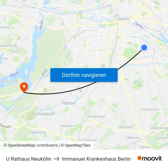 U Rathaus Neukölln to Immanuel Krankenhaus Berlin map