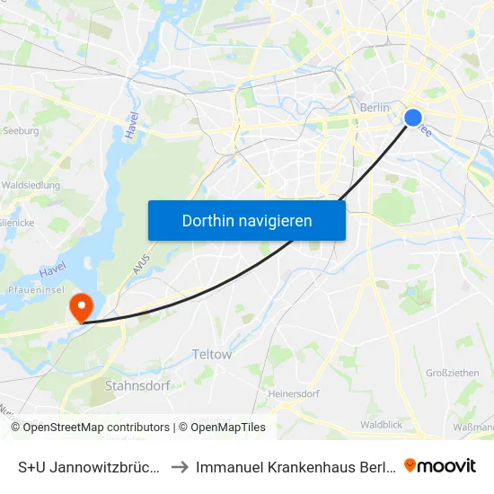 S+U Jannowitzbrücke to Immanuel Krankenhaus Berlin map