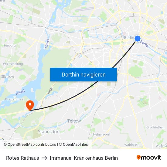 Rotes Rathaus to Immanuel Krankenhaus Berlin map
