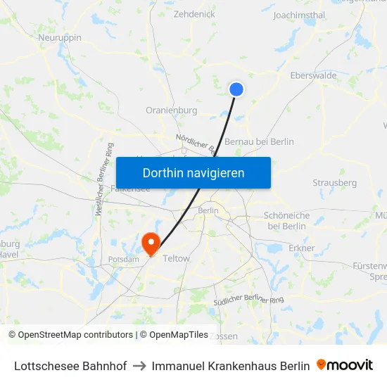 Lottschesee Bahnhof to Immanuel Krankenhaus Berlin map