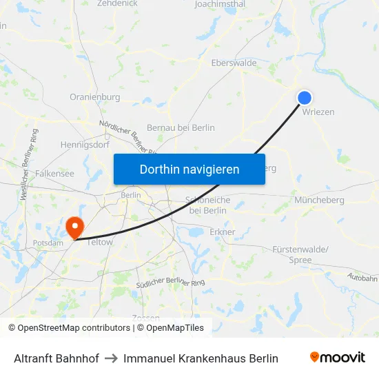 Altranft Bahnhof to Immanuel Krankenhaus Berlin map