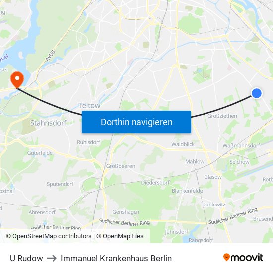 U Rudow to Immanuel Krankenhaus Berlin map