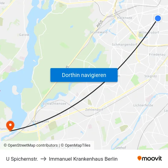 U Spichernstr. to Immanuel Krankenhaus Berlin map