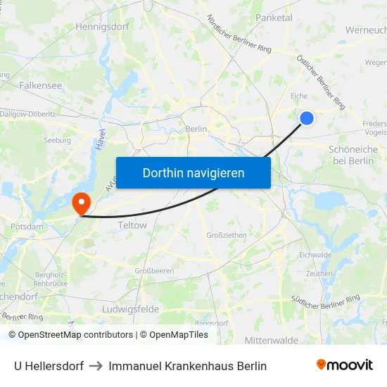 U Hellersdorf to Immanuel Krankenhaus Berlin map
