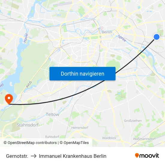 Gernotstr. to Immanuel Krankenhaus Berlin map