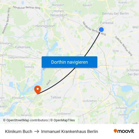 Klinikum Buch to Immanuel Krankenhaus Berlin map