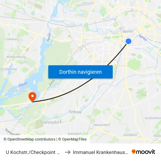 U Kochstr./Checkpoint Charlie to Immanuel Krankenhaus Berlin map