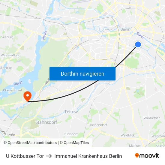 U Kottbusser Tor to Immanuel Krankenhaus Berlin map