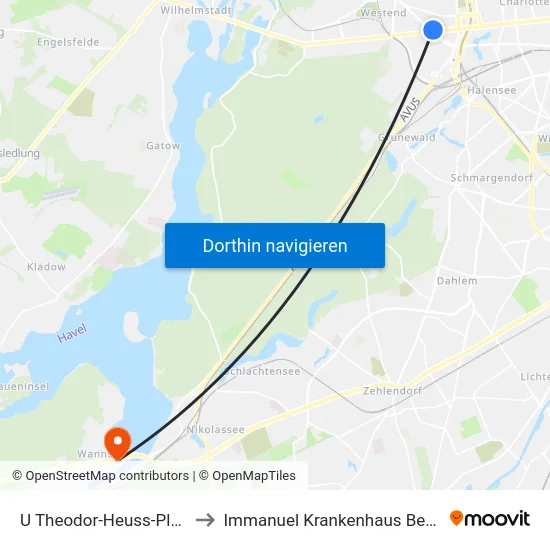 U Theodor-Heuss-Platz to Immanuel Krankenhaus Berlin map