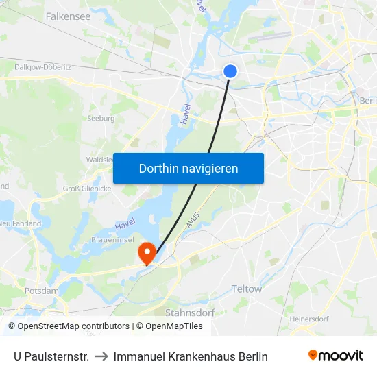 U Paulsternstr. to Immanuel Krankenhaus Berlin map