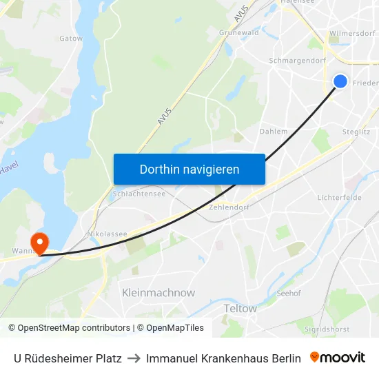 U Rüdesheimer Platz to Immanuel Krankenhaus Berlin map
