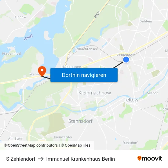 S Zehlendorf to Immanuel Krankenhaus Berlin map