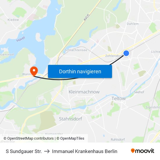 S Sundgauer Str. to Immanuel Krankenhaus Berlin map