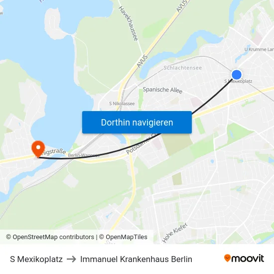S Mexikoplatz to Immanuel Krankenhaus Berlin map