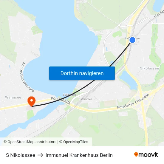 S Nikolassee to Immanuel Krankenhaus Berlin map