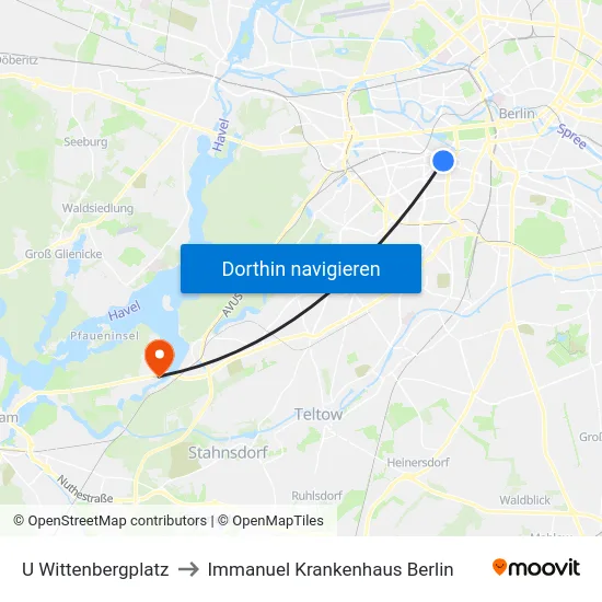 U Wittenbergplatz to Immanuel Krankenhaus Berlin map