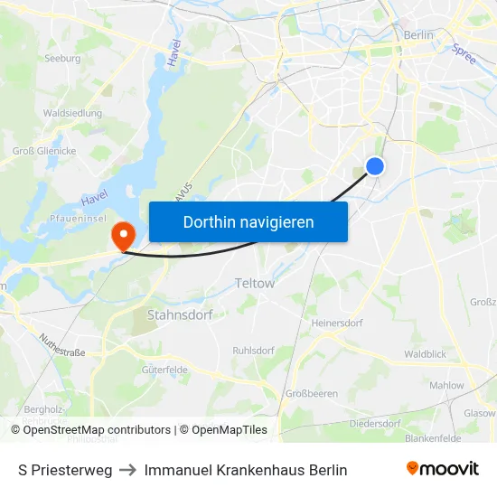 S Priesterweg to Immanuel Krankenhaus Berlin map