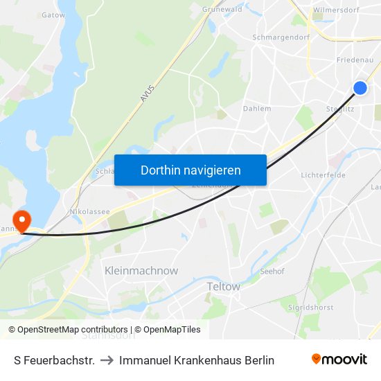 S Feuerbachstr. to Immanuel Krankenhaus Berlin map