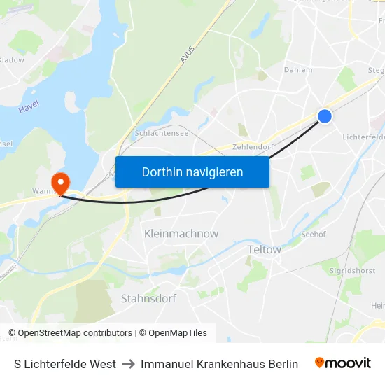 S Lichterfelde West to Immanuel Krankenhaus Berlin map