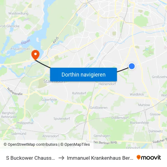 S Buckower Chaussee to Immanuel Krankenhaus Berlin map