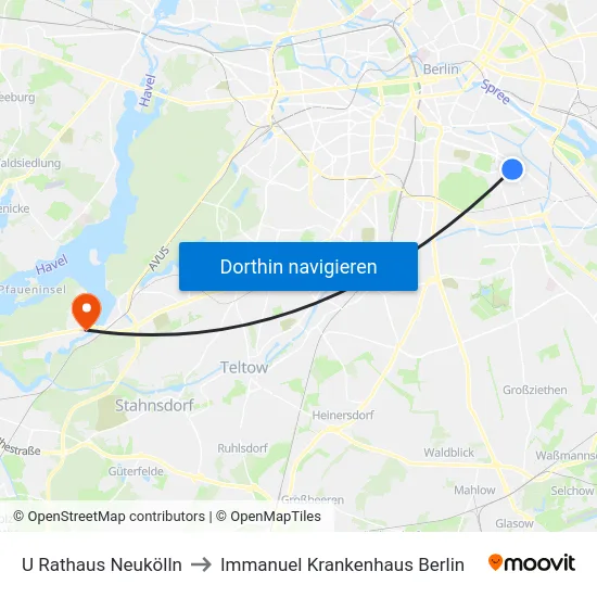 U Rathaus Neukölln to Immanuel Krankenhaus Berlin map