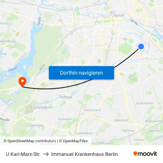 U Karl-Marx-Str. to Immanuel Krankenhaus Berlin map