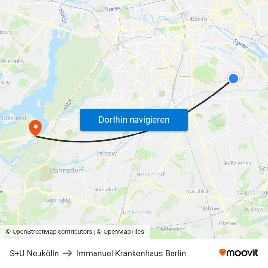 S+U Neukölln to Immanuel Krankenhaus Berlin map