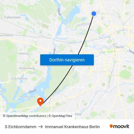 S Eichborndamm to Immanuel Krankenhaus Berlin map