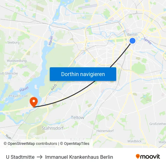 U Stadtmitte to Immanuel Krankenhaus Berlin map