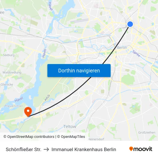 Schönfließer Str. to Immanuel Krankenhaus Berlin map