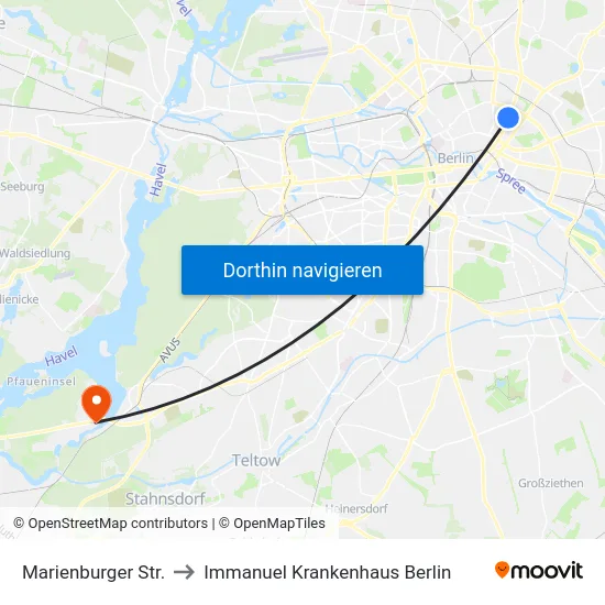 Marienburger Str. to Immanuel Krankenhaus Berlin map