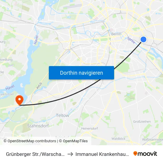 Grünberger Str./Warschauer Str. to Immanuel Krankenhaus Berlin map