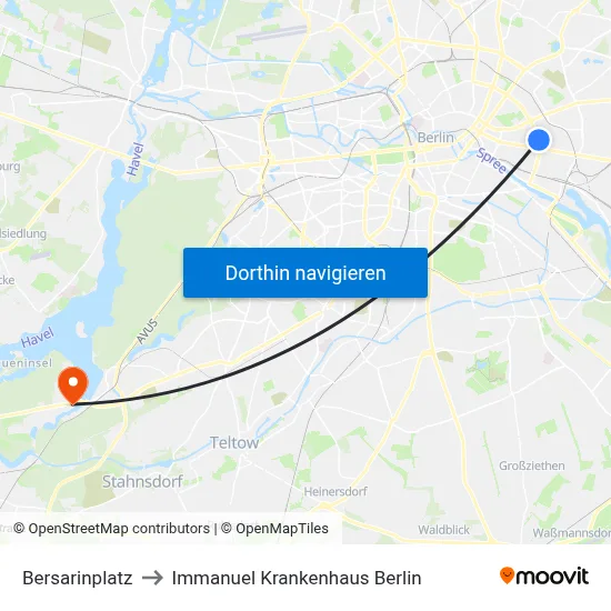 Bersarinplatz to Immanuel Krankenhaus Berlin map