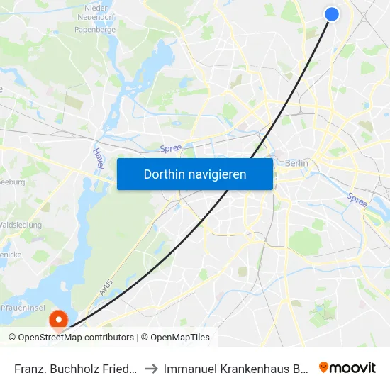 Franz. Buchholz Friedhof to Immanuel Krankenhaus Berlin map