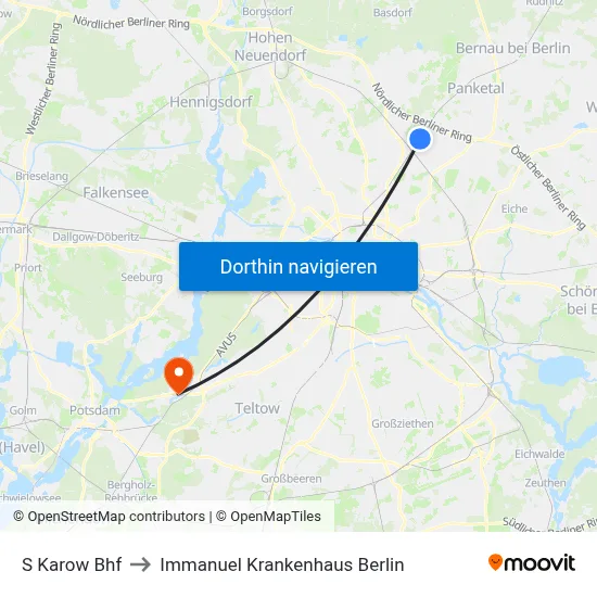 S Karow Bhf to Immanuel Krankenhaus Berlin map