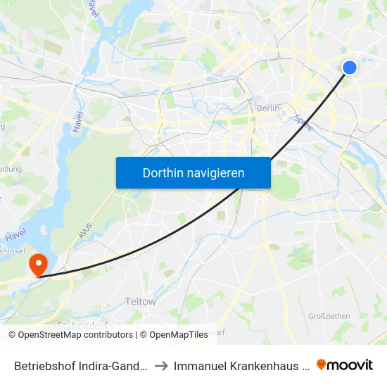 Betriebshof Indira-Gandhi-Str. to Immanuel Krankenhaus Berlin map