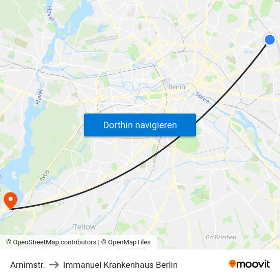 Arnimstr. to Immanuel Krankenhaus Berlin map