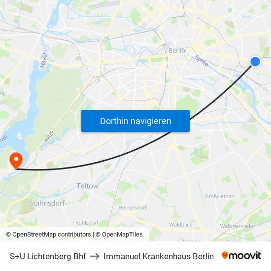 S+U Lichtenberg Bhf to Immanuel Krankenhaus Berlin map